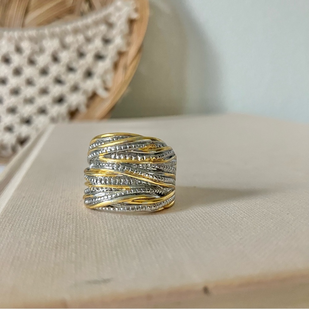 Cable Gold Silver Cable Inlay Rope Ring “Sicily” Crossover Multilayer Mixed Meta